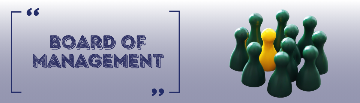 Text: Board of Management  Image: Yellow and green pawns