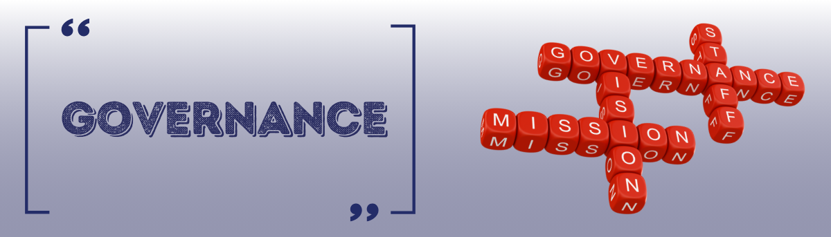 Text: Governance Image: Red blocks with the words Governance Staff Mission & Vision